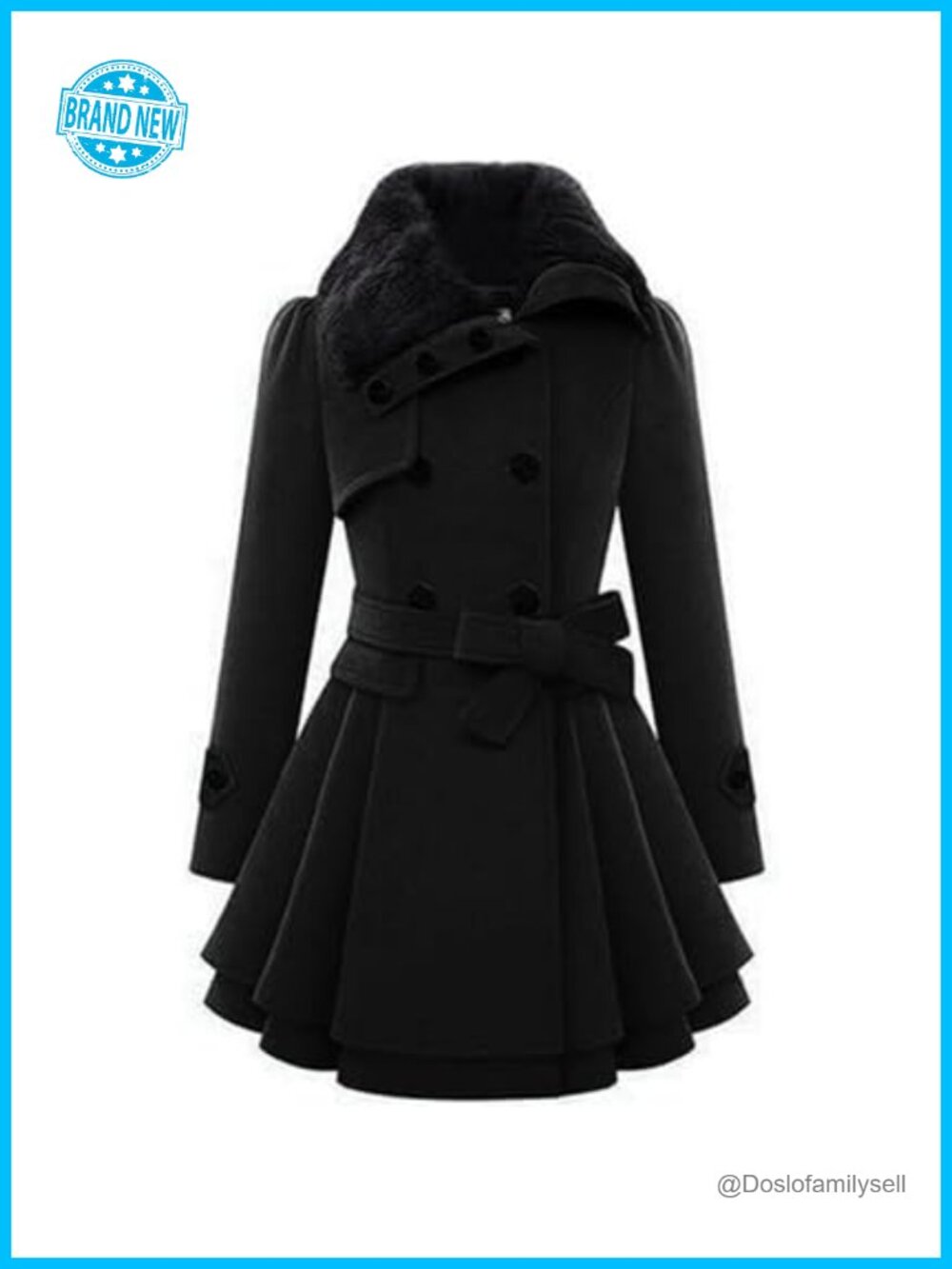 xxxiticat Women's Faux Fur Collar Double Breasted Trench Coat